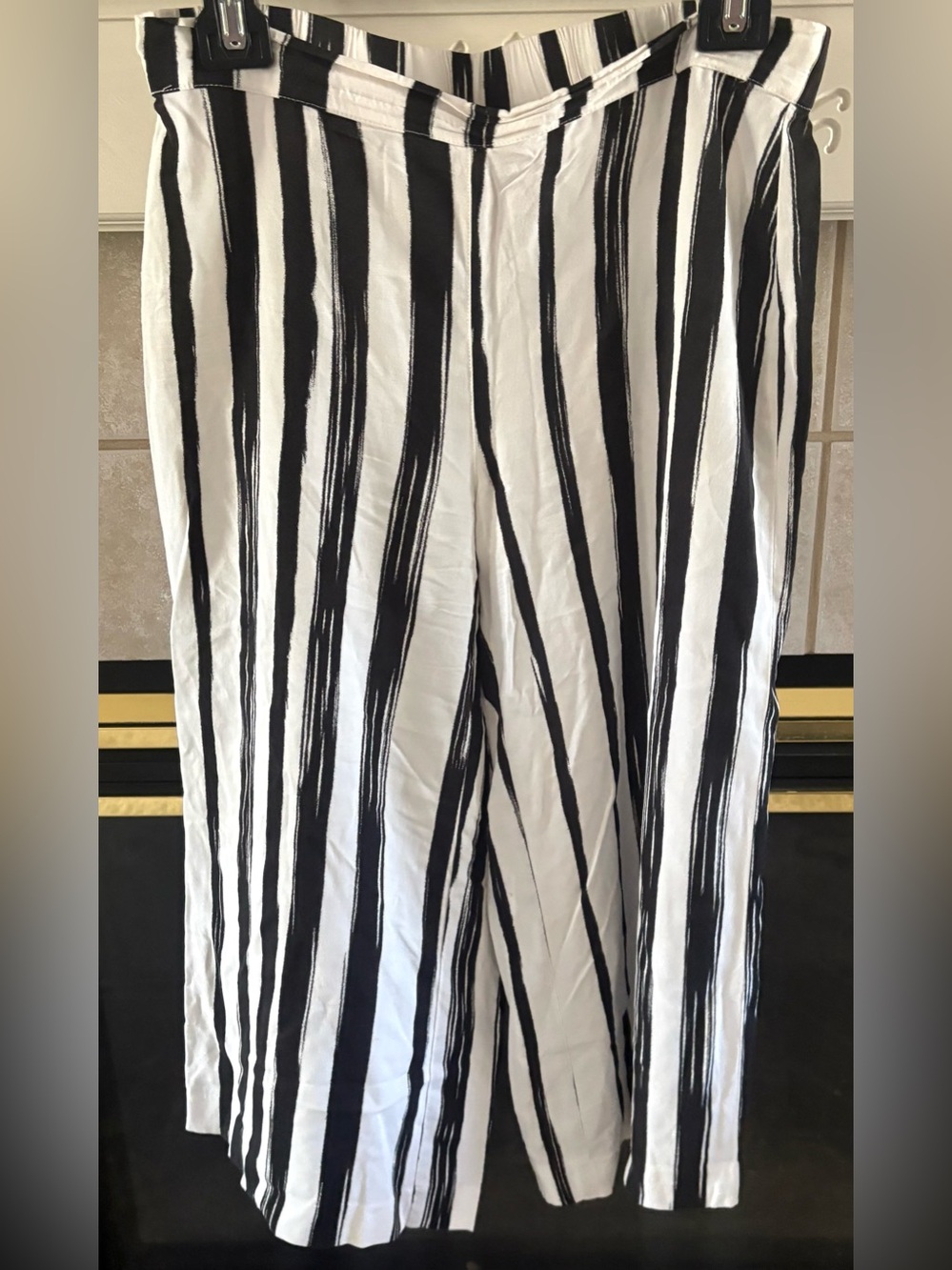 Chico's Black and White Vertical Stripe Chinos